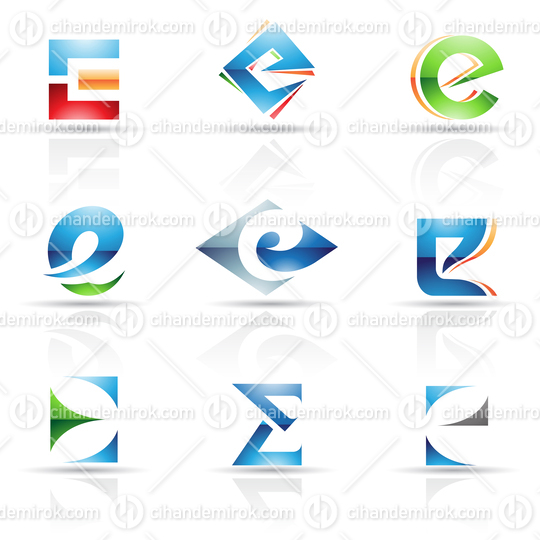 Abstract Glossy Icons Based on the Letter E