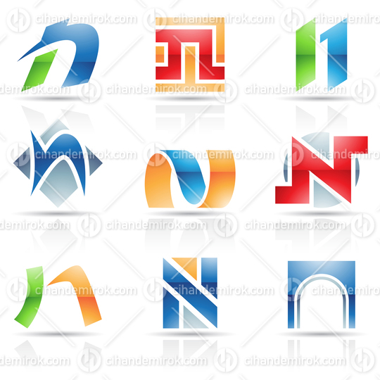 Abstract Glossy Icons Based on the Letter N
