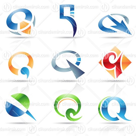 Abstract Glossy Icons Based on the Letter Q