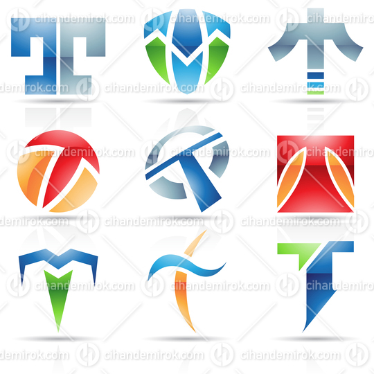 Abstract Glossy Icons Based on the Letter T