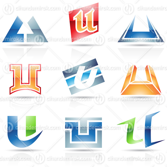 Abstract Glossy Icons Based on the Letter U