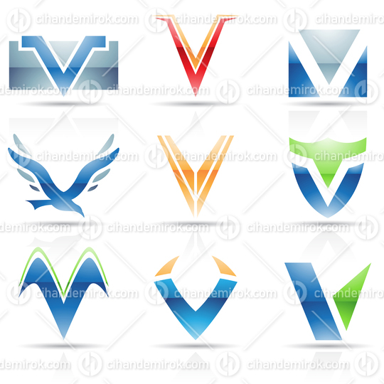 Abstract Glossy Icons Based on the Letter V