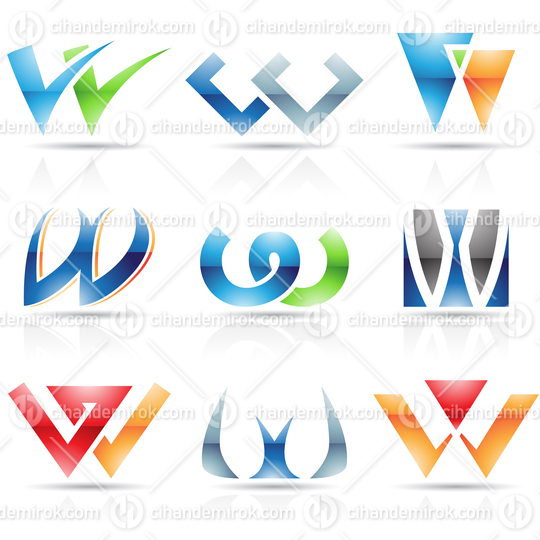 Abstract Glossy Icons Based on the Letter W