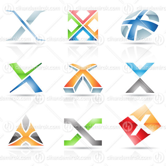 Abstract Glossy Icons Based on the Letter X