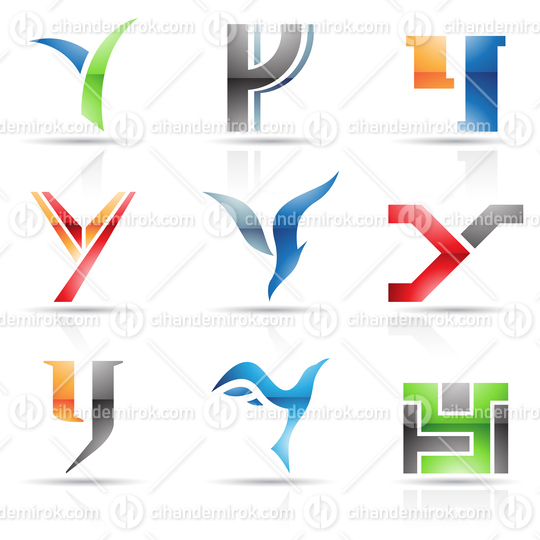 Abstract Glossy Icons Based on the Letter Y