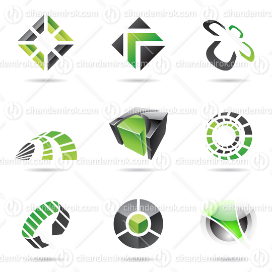 Abstract Green and Black Geometrical Icon Set