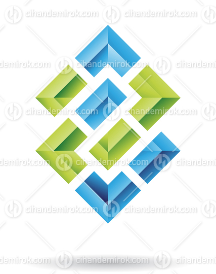 Abstract Green and Blue Intertwined Embossed Squares Logo Icon 
