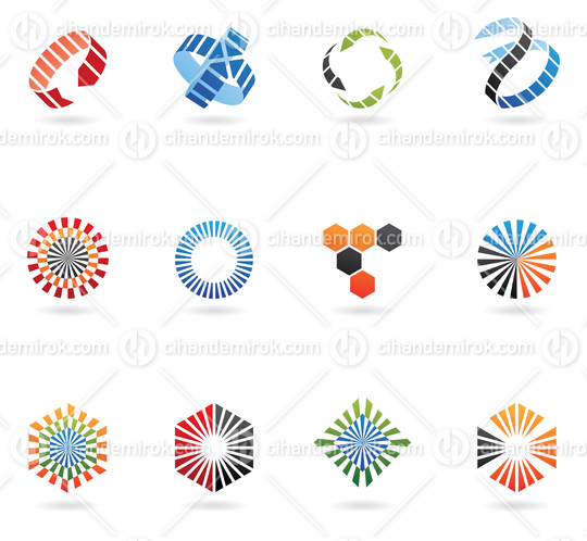 Abstract Icons of Colorful Arrows, Hexagons and Circles