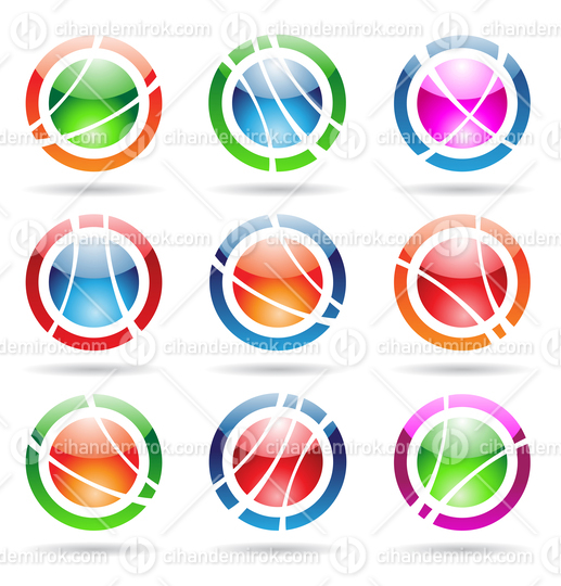 Abstract Orbit Shaped Colorful Glossy Icons