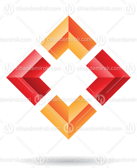 Abstract Red and Orange Embossed Square Frame Logo Icon