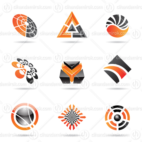 Abstract Various Black and Orange Geometrical Icon Set 
