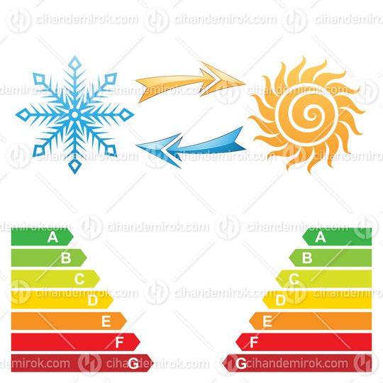 Air Conditioning Sun and Snowflake Symbol with Energy Class Graphics