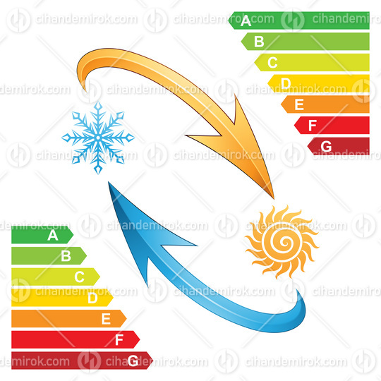 Air Conditioning Symbol with Glossy Arrows and Energy Class Graphics