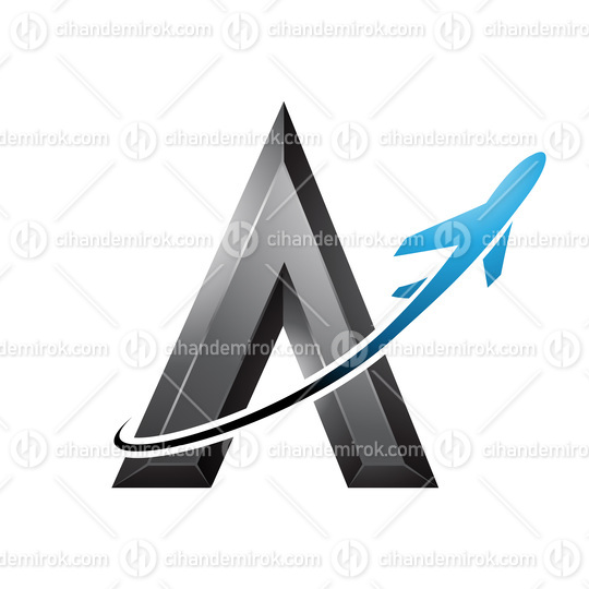 Airplane Flying Around a Black Embossed Letter A