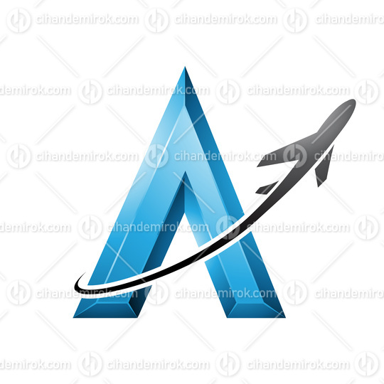 Airplane Flying Around a Blue Embossed Letter A
