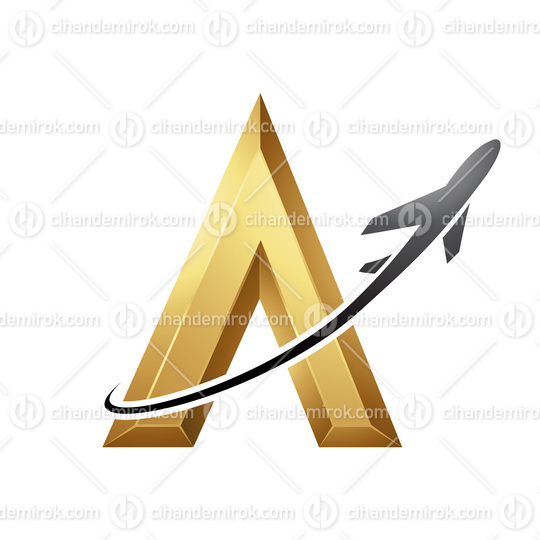 Airplane Flying Around a Golden Embossed Letter A