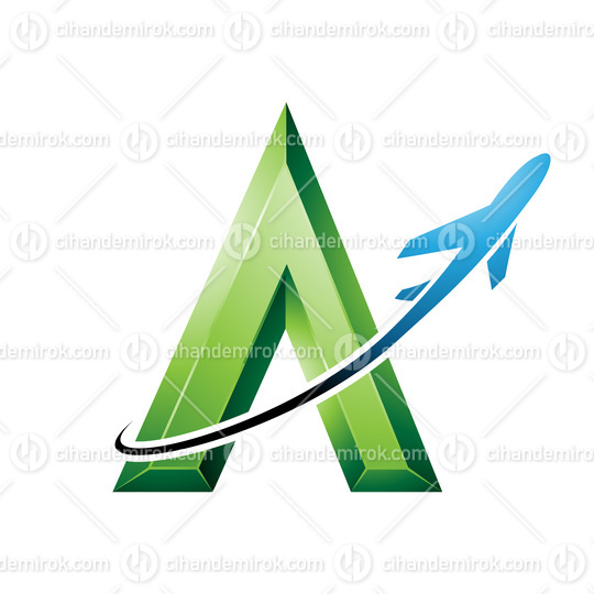 Airplane Flying Around a Green Embossed Letter A