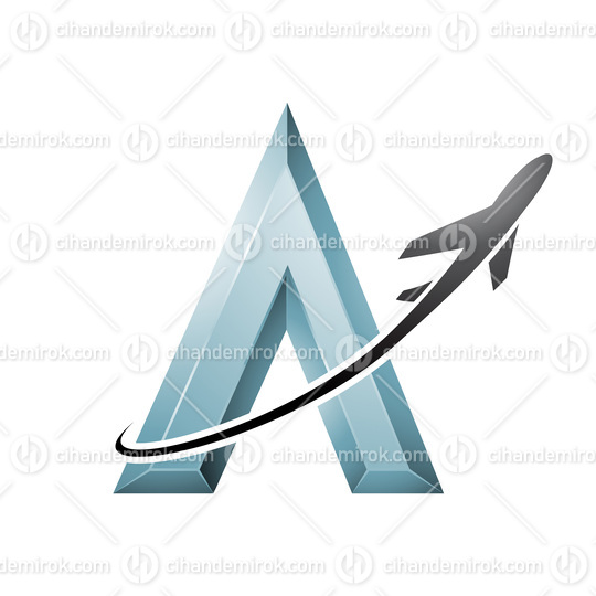 Airplane Flying Around a Grey Embossed Letter A