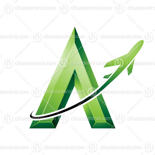 Airplane Flying Around an Embossed Green Letter A