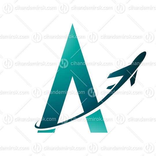 Airplane in Persian Green Flying Around Letter A