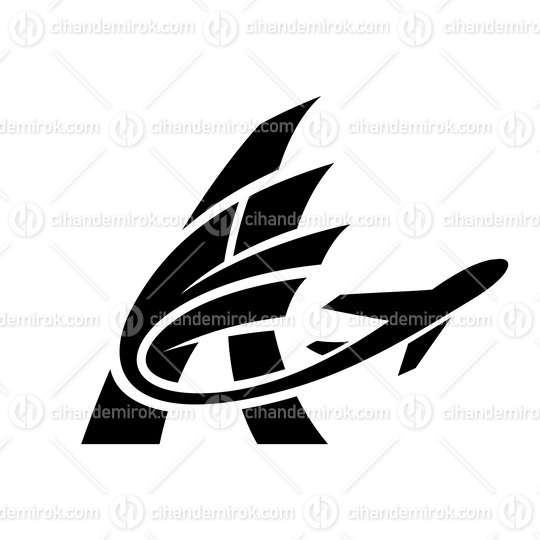 Airplane with a Tail Flying Over a Black Letter A