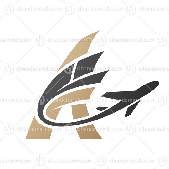 Airplane with Tail Flying Over a Beige Letter A
