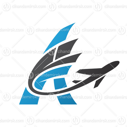 Airplane with Tail Flying Over a Blue Letter A