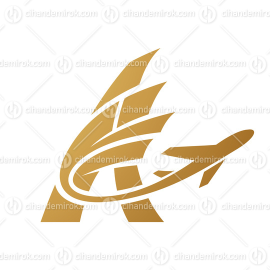 Airplane with Tail Flying Over a Golden Letter A