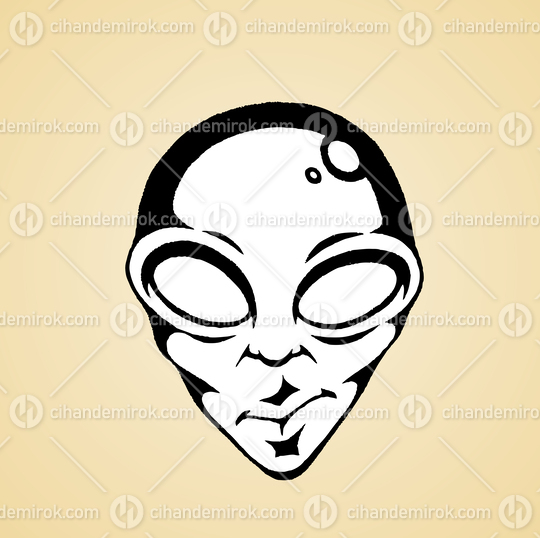 Alien Head and Face, Black and White Scratchboard Engraved Vector