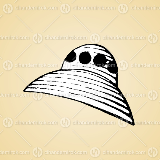 Alien Spaceship, Black and White Scratchboard Engraved Vector