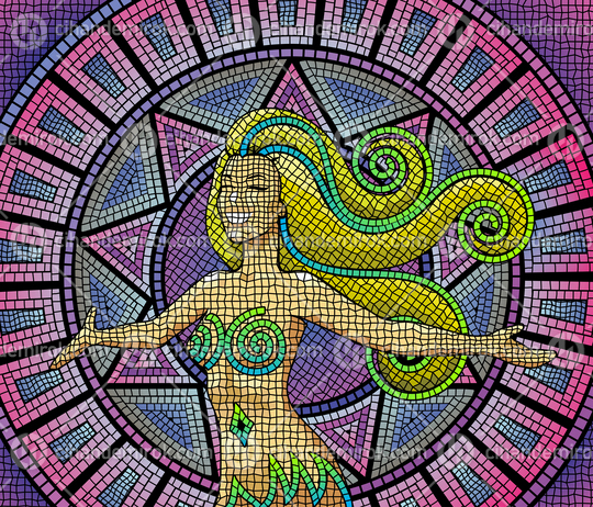 Ancient Mosaic of a Happy Smiling Mosaic Girl