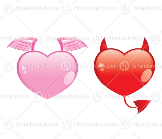 Angel and Devil Hearts with Representing Good and Evil