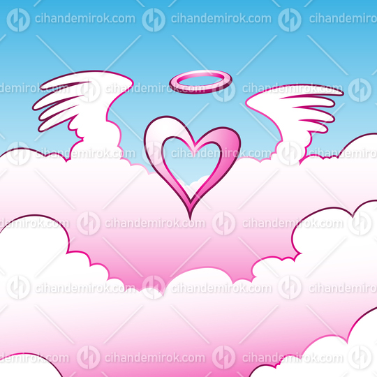 Angel Heart over Pink Clouds and Blue Sky