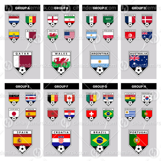 Angled Shield Team Badges and Groups from Football Tournament