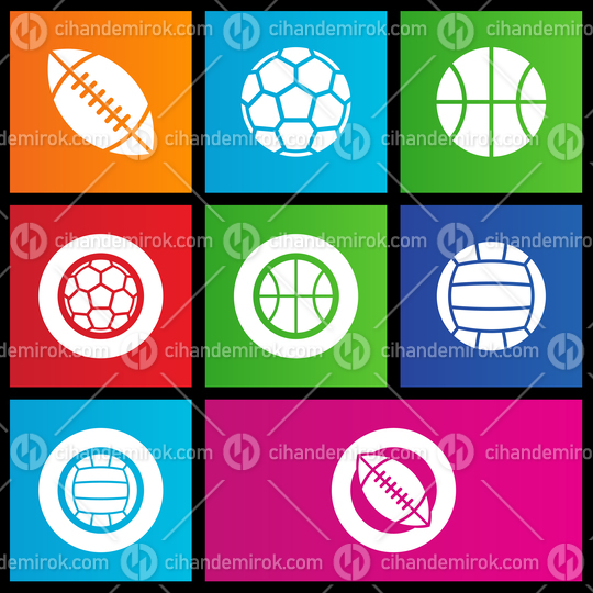Ball Icons of Various Sports such as Soccer, American Football, and Basketball