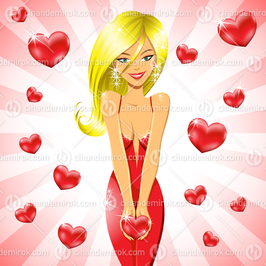 Beautiful Young Blonde Holding a Shiny Heart