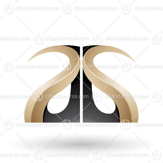 Beige and Black Glossy Curvy Embossed Letters A and G