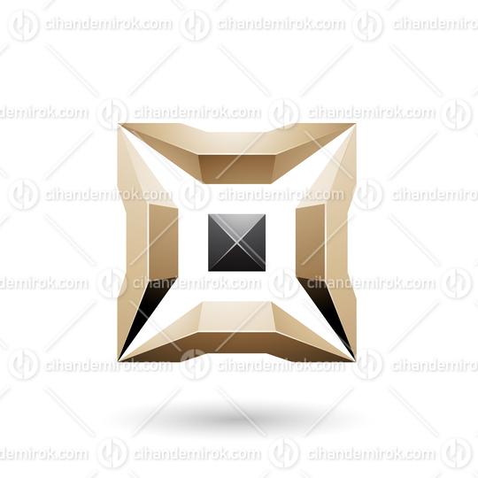 Beige and Black Square with 3d Glossy Pieces Vector Illustration