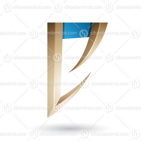 Beige and Blue Arrow Shaped Letter E Vector Illustration