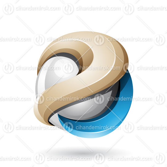 Beige and Blue Bold Metallic Glossy 3d Sphere Vector Illustration