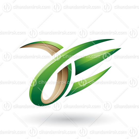 Beige and Green 3d Claw Shaped Letter A and E Vector Illustration
