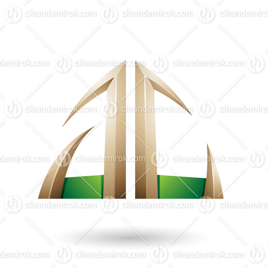 Beige and Green Arrow Shaped A and C Letters Vector Illustration