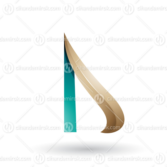 Beige and Green Embossed Arrow-like Letter D Vector Illustration