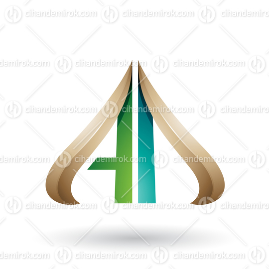 Beige and Green Embossed Arrow-like Letters A and D