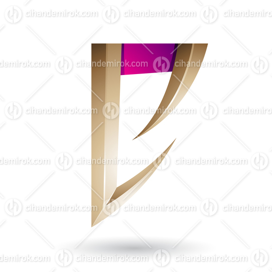 Beige and Magenta Arrow Shaped Letter E Vector Illustration