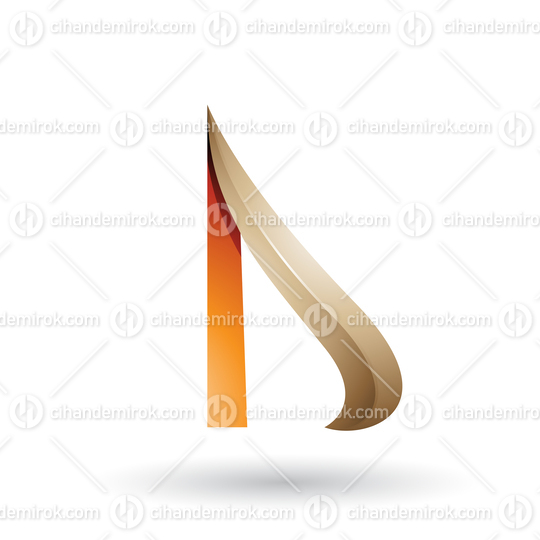 Beige and Orange Embossed Arrow-like Letter D Vector Illustration