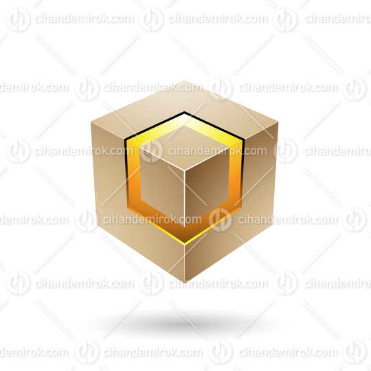Beige Bold Cube with Glowing Core Vector Illustration