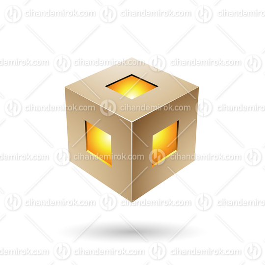 Beige Bold Lantern Cube Vector Illustration