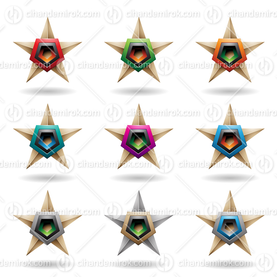 Beige Embossed Stars with Colorful Pentagon Shapes