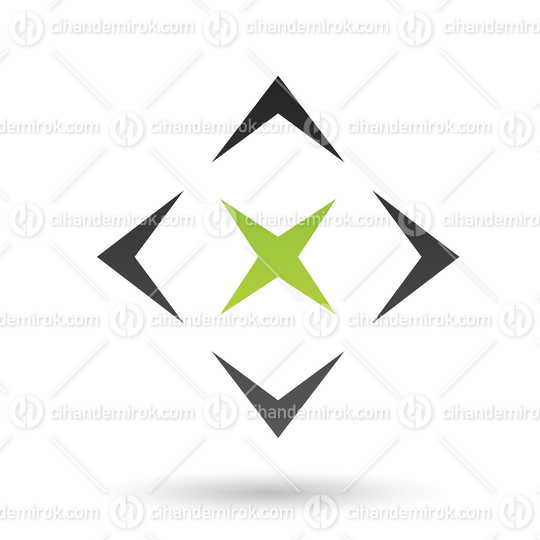 Black Abstract Square Icon with a Four Pointed Green Star
